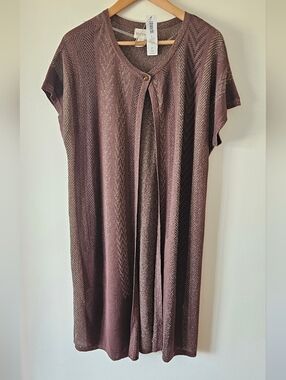 NWT Chico's Brown And Gold Short Sleeve Open Long Duster Cardigan